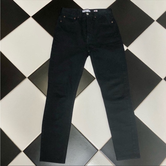 RE/DONE Originals Ultra High Rise Skinny Black size 26 button fly stretchy - Picture 3 of 12